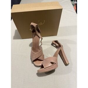 WOMEN'S JOIE NAARA HEELED Leather OPEN TOE PUMPS, Nude/ LEATHER SZ. 9 39